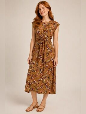 Gold Mikarose Golden Brown Floral Maxi Dress